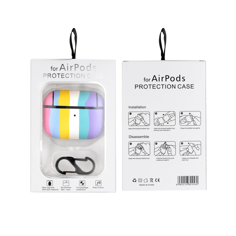 Rainbow Skin Sticking Earphone Protective Case with Hook For AirPods Pro(Sky Blue Blue White Dark Blue Light Blue Blue)