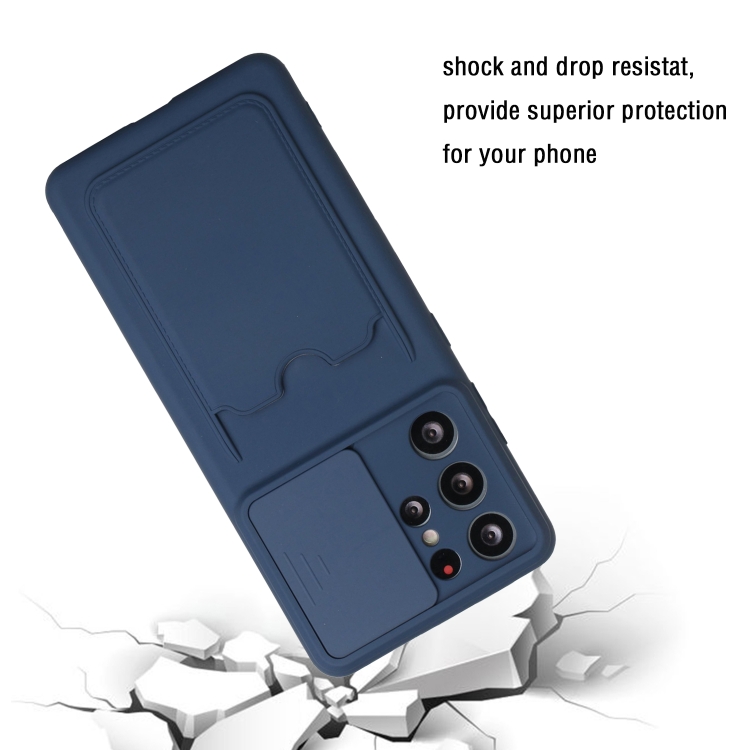 For Samsung Galaxy S21 Ultra 5G Sliding Camera Cover Design TPU Protective Case with Card Slot(Dark Blue) For Samsung Galaxy S21 Ultra 5G Sliding Camera Cover Design TPU Protective Case with Card Slot(Dark Blue)