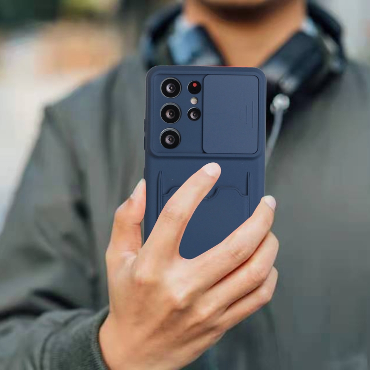 For Samsung Galaxy S21 Ultra 5G Sliding Camera Cover Design TPU Protective Case with Card Slot(Dark Blue) For Samsung Galaxy S21 Ultra 5G Sliding Camera Cover Design TPU Protective Case with Card Slot(Dark Blue)