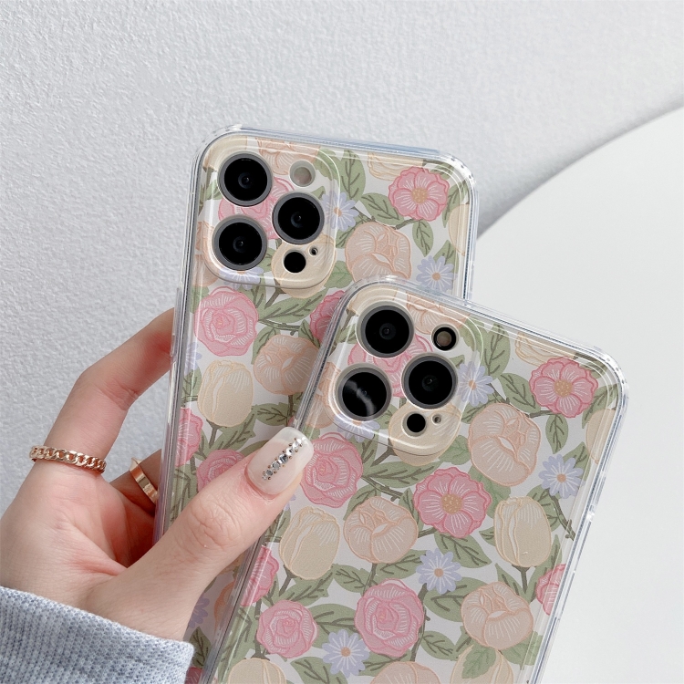 For iPhone 12 TPU Embossed + Double-sided Painting Protective Case(Pink Rose) For iPhone 12 TPU Embossed + Double-sided Painting Protective Case(Pink Rose)