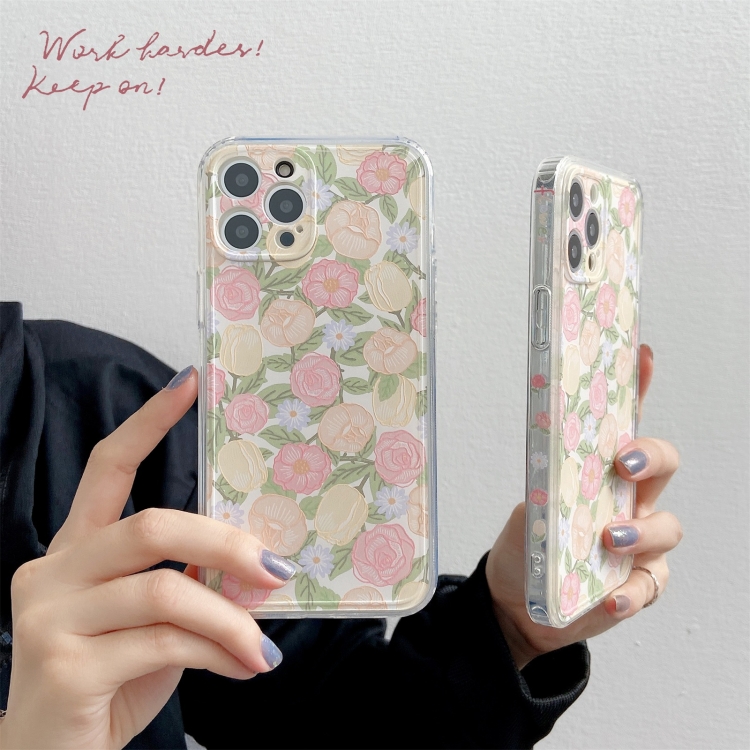 For iPhone 12 TPU Embossed + Double-sided Painting Protective Case(Pink Rose) For iPhone 12 TPU Embossed + Double-sided Painting Protective Case(Pink Rose)