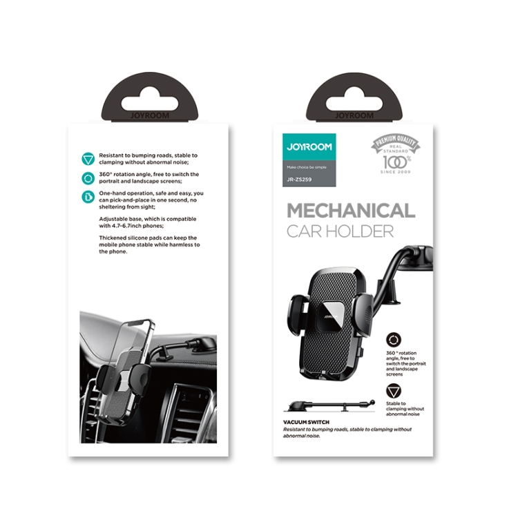 JOYROOM JR-ZS259 360 Degree Rotation Mechanical Car Holder, Style: Long Arm Sucker(Black) JOYROOM JR-ZS259 360 Degree Rotation Mechanical Car Holder, Style: Long Arm Sucker(Black)