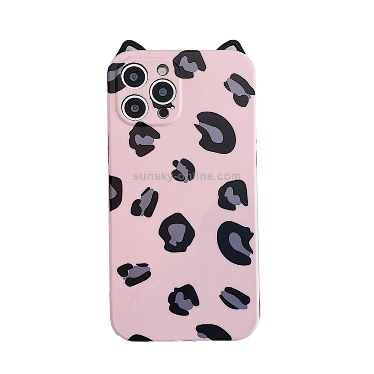 For iPhone 11 Pro Max Cat Ear Leopard Print TPU Straight Edge Protective Case with Lanyard (Pink) For iPhone 11 Pro Max Cat Ear Leopard Print TPU Straight Edge Protective Case with Lanyard (Pink)