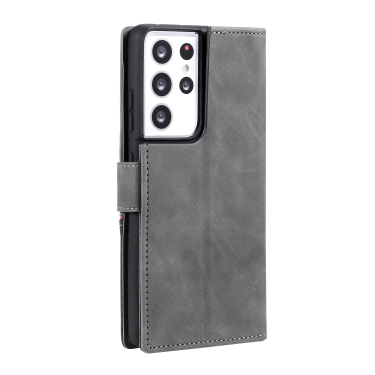 For Samsung Galaxy S21 Ultra 5G Three-color Stitching Calf Texture Horizontal Flip Leather Case with Holder & Card Slots & Wallet(Grey) For Samsung Galaxy S21 Ultra 5G Three-color Stitching Calf Texture Horizontal Flip Leather Case with Holder & Card Slots & Wallet(Grey)