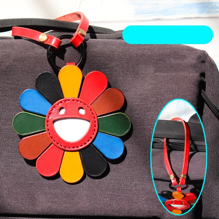 Sun Flower Anti-scratch Shockproof Leather Protective Cover Case with Hook Loop & Lanyard For AirTag