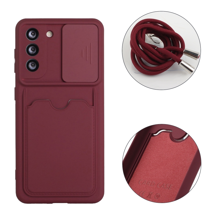 For Samsung Galaxy S21 5G Sliding Camera Cover Design TPU Protective Case with Card Slot & Neck Lanyard(Wine Red) For Samsung Galaxy S21 5G Sliding Camera Cover Design TPU Protective Case with Card Slot & Neck Lanyard(Wine Red)