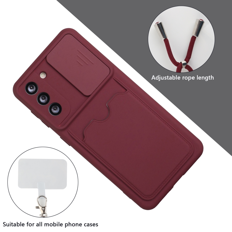 For Samsung Galaxy S21 5G Sliding Camera Cover Design TPU Protective Case with Card Slot & Neck Lanyard(Wine Red) For Samsung Galaxy S21 5G Sliding Camera Cover Design TPU Protective Case with Card Slot & Neck Lanyard(Wine Red)