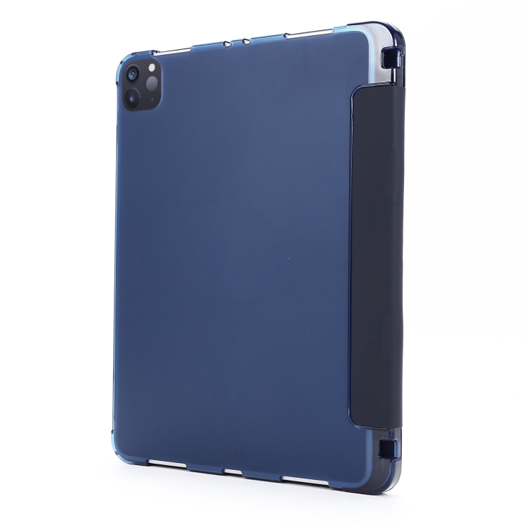 For iPad Pro 12.9 2022 / 2021 Multi-folding Horizontal Flip PU Leather + Shockproof Airbag TPU Tablet Case with Holder & Pen Slot & Wake-up / Sleep Function(Dark Blue)