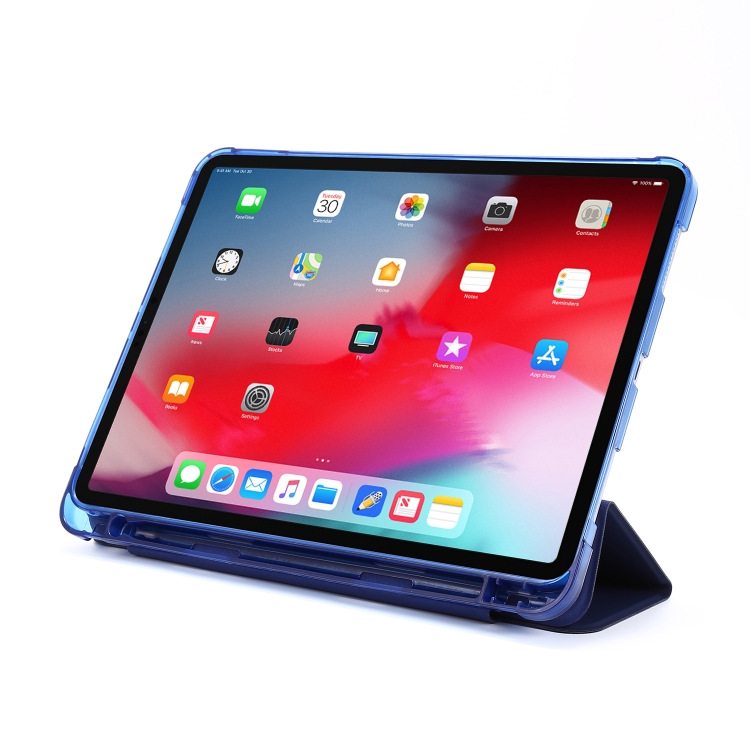 For iPad Pro 12.9 2022 / 2021 Multi-folding Horizontal Flip PU Leather + Shockproof Airbag TPU Tablet Case with Holder & Pen Slot & Wake-up / Sleep Function(Dark Blue)