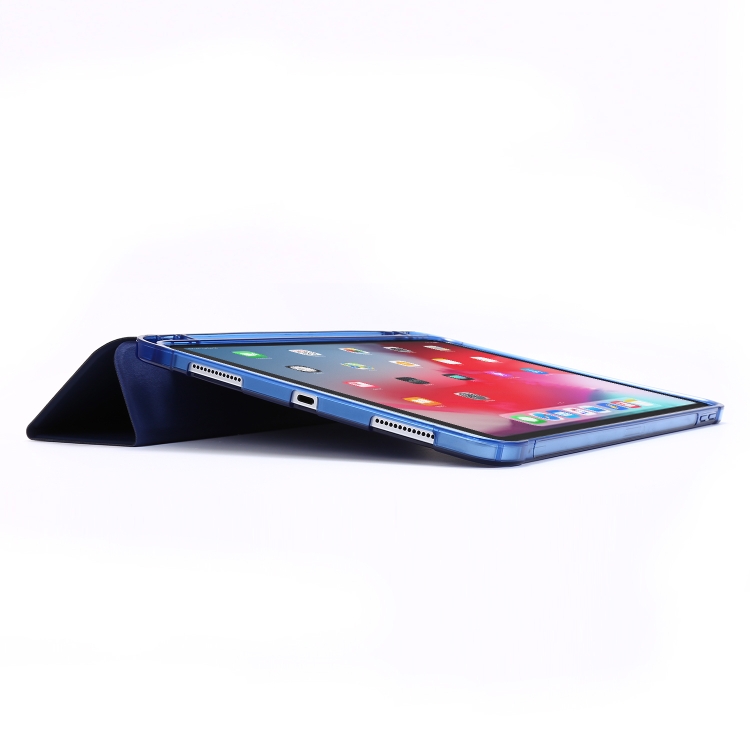 For iPad Pro 12.9 2022 / 2021 Multi-folding Horizontal Flip PU Leather + Shockproof Airbag TPU Tablet Case with Holder & Pen Slot & Wake-up / Sleep Function(Dark Blue)