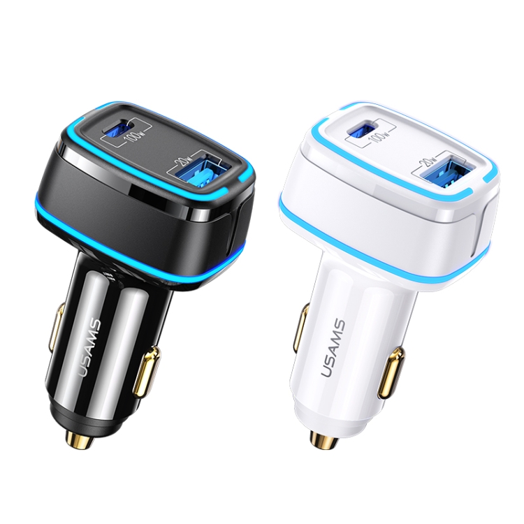 USAMS US-CC142 C24 120W Type-C / USB-C + USB Dual Ports Car Charger(Black) USAMS US-CC142 C24 120W Type-C / USB-C + USB Dual Ports Car Charger(Black)
