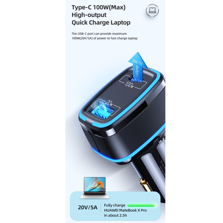 USAMS US-CC142 C24 120W Type-C / USB-C + USB Dual Ports Car Charger(Black) USAMS US-CC142 C24 120W Type-C / USB-C + USB Dual Ports Car Charger(Black)
