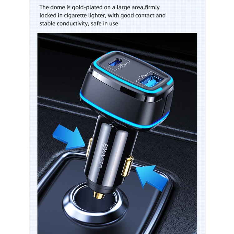 USAMS US-CC142 C24 120W Type-C / USB-C + USB Dual Ports Car Charger(Black) USAMS US-CC142 C24 120W Type-C / USB-C + USB Dual Ports Car Charger(Black)