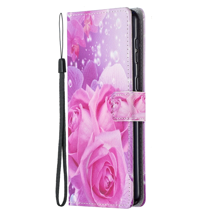 For Samsung Galaxy S21+ 5G Colored Drawing Pattern Horizontal Flip PU Leather Case with Holder & Card Slots & Wallet & Lanyard(Rose Flower)