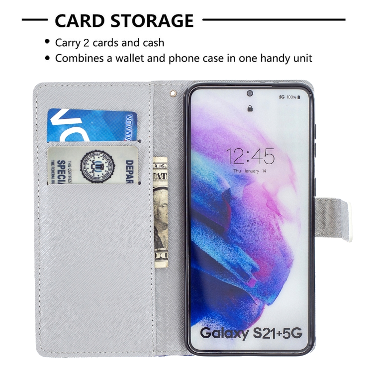 For Samsung Galaxy S21+ 5G Colored Drawing Pattern Horizontal Flip PU Leather Case with Holder & Card Slots & Wallet & Lanyard(Rose Flower)