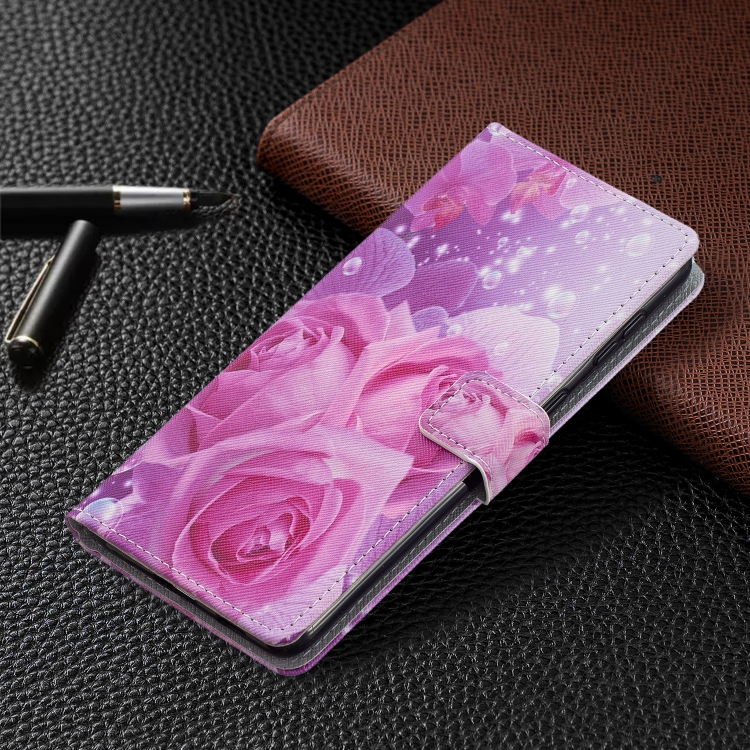 For Samsung Galaxy S21+ 5G Colored Drawing Pattern Horizontal Flip PU Leather Case with Holder & Card Slots & Wallet & Lanyard(Rose Flower)