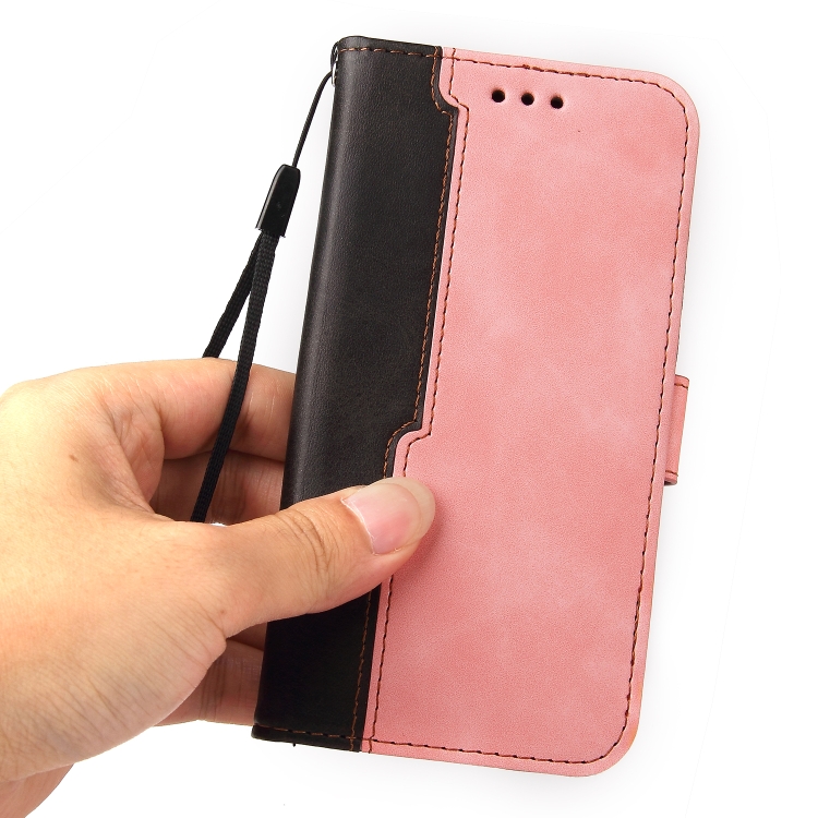 For iPhone 12 / 12 Pro Business Stitching-Color Horizontal Flip PU Leather Case with Holder & Card Slots & Photo Frame(Pink) For iPhone 12 / 12 Pro Business Stitching-Color Horizontal Flip PU Leather Case with Holder & Card Slots & Photo Frame(Pink)