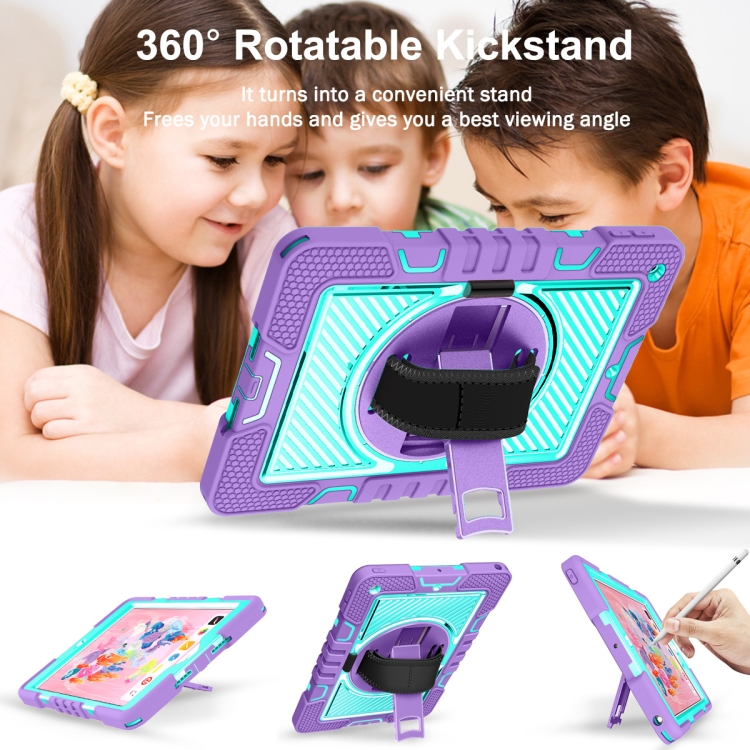 360 Degree Rotation Contrast Color Shockproof Silicone + PC Case with Holder & Hand Grip Strap & Shoulder Strap For iPad 9.7 2018 / 2017 / Air / Air 2 / Pro 9.7 (Purple + Mint Green) - 4