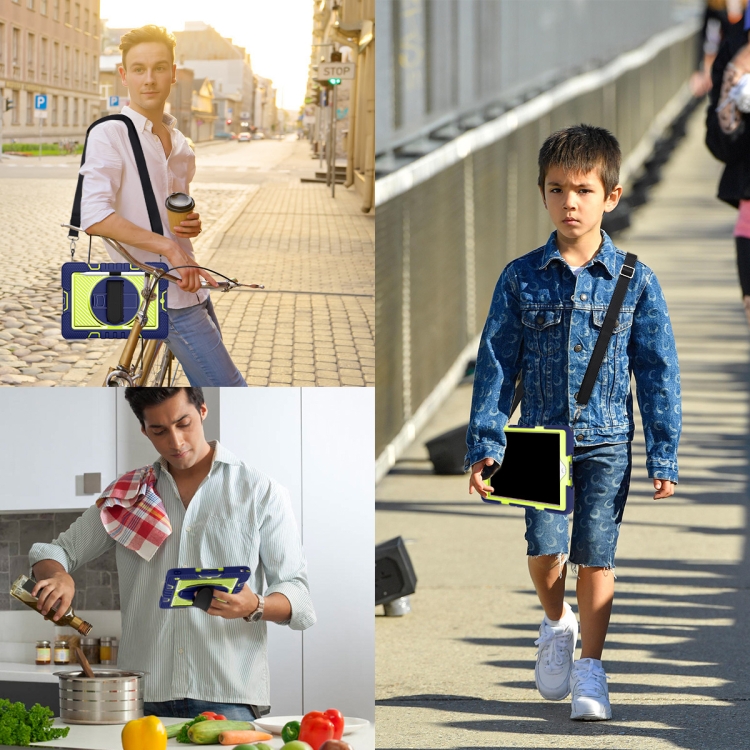 For iPad 10.2 2021 / 2020 / 2019 360 Degree Rotation Contrast Color Shockproof Silicone + PC Case with Holder & Hand Grip Strap & Shoulder Strap (Navy+Yellow Green) For iPad 10.2 2021 / 2020 / 2019 360 Degree Rotation Contrast Color Shockproof Silicone + PC Case with Holder & Hand Grip Strap & Shoulder Strap (Navy+Yellow Green)