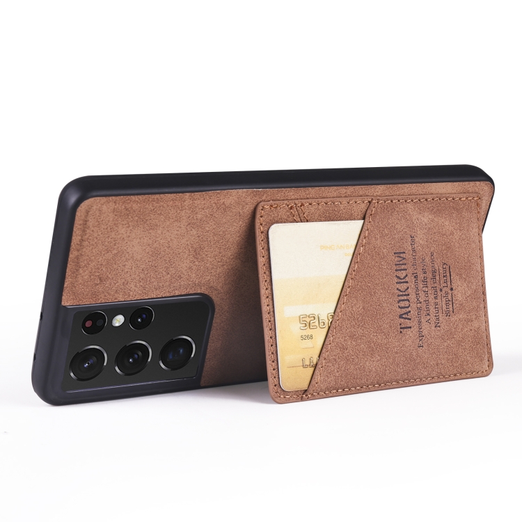 For Samsung Galaxy S21 Ultra 5G TAOKKIM Retro Matte PU Leather + PC + TPU Shockproof Back Cover Case with Holder & Card Slot(Brown) For Samsung Galaxy S21 Ultra 5G TAOKKIM Retro Matte PU Leather + PC + TPU Shockproof Back Cover Case with Holder & Card Slot(Brown)