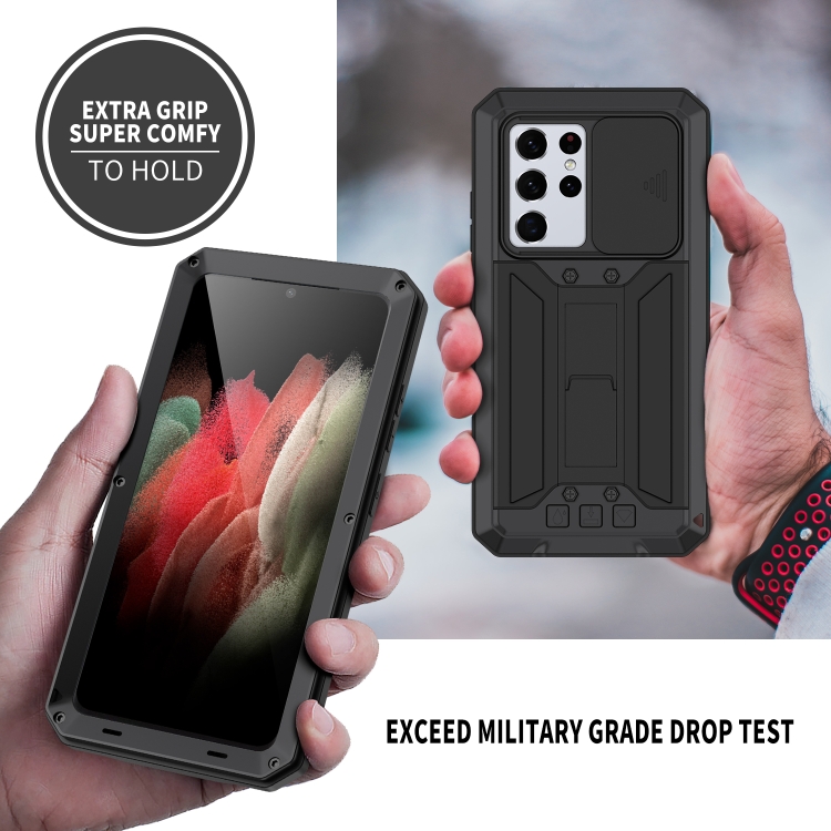 For Samsung Galaxy S21 Ultra 5G R-JUST Sliding Lens Cover Shockproof Dustproof Waterproof Metal + Silicone Case with Invisible Holder(Black) For Samsung Galaxy S21 Ultra 5G R-JUST Sliding Lens Cover Shockproof Dustproof Waterproof Metal + Silicone Case with Invisible Holder(Black)