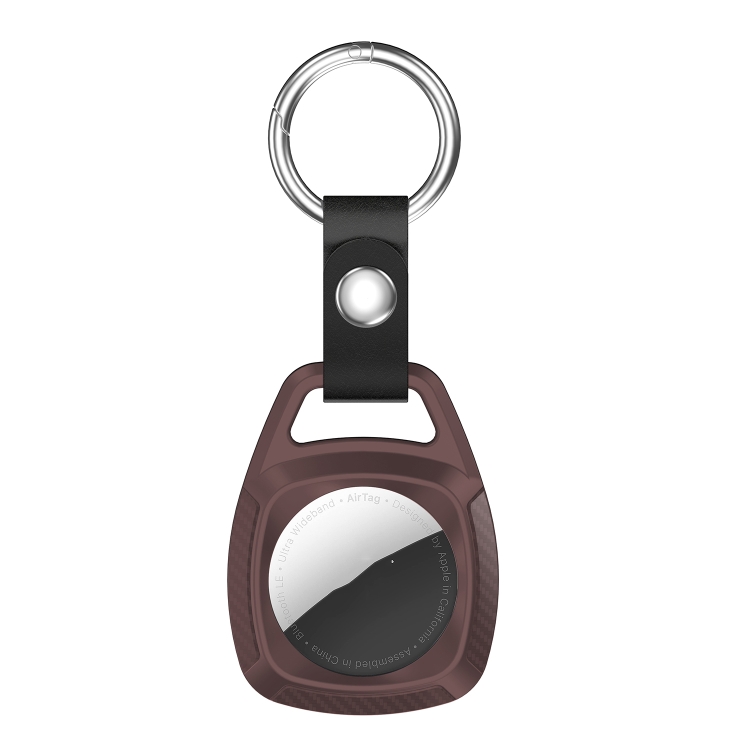 TPU Carbon Fiber Texture Shockproof Protective Cover Case with Keychain Ring For AirTag(Wine Red) TPU Carbon Fiber Texture Shockproof Protective Cover Case with Keychain Ring For AirTag(Wine Red)