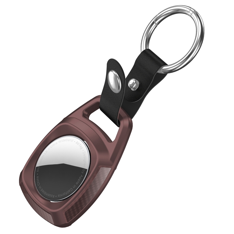 TPU Carbon Fiber Texture Shockproof Protective Cover Case with Keychain Ring For AirTag(Wine Red) TPU Carbon Fiber Texture Shockproof Protective Cover Case with Keychain Ring For AirTag(Wine Red)