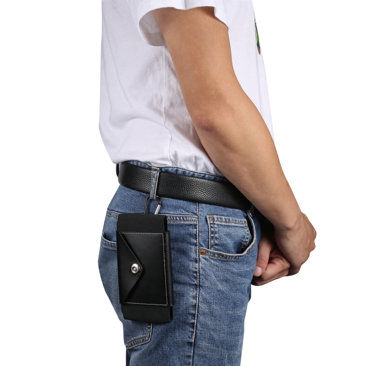 Ultra-thin Elasticity Mobile Phone Leather Case Waist Bag For 6.7-6.9 inch Phones, Size: L(Black)