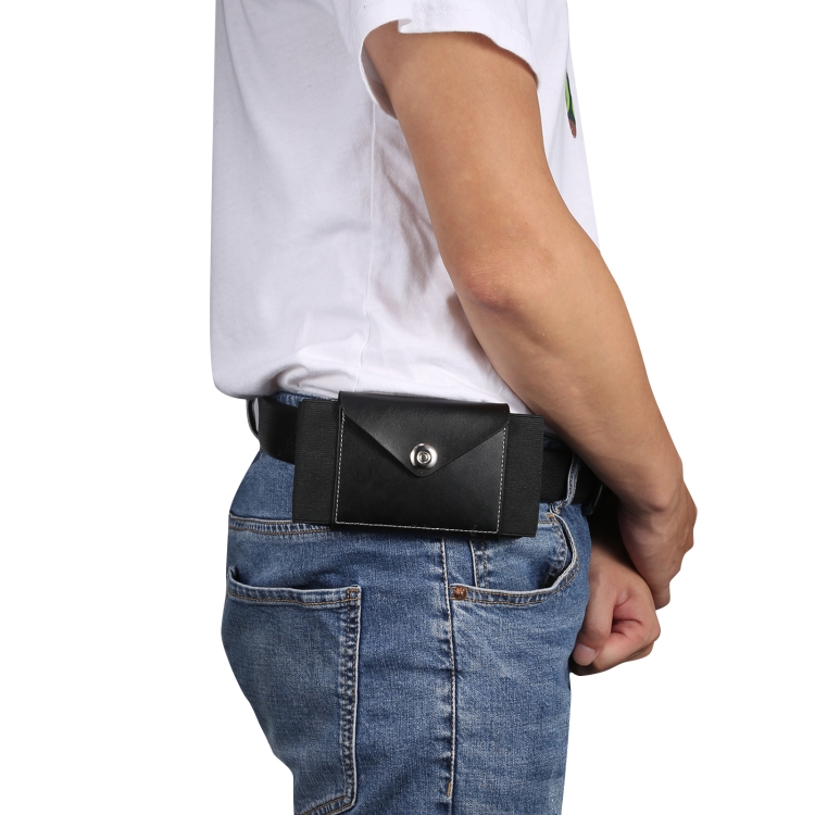 Ultra-thin Elasticity Mobile Phone Leather Case Waist Bag For 6.7-6.9 inch Phones, Size: L(Black)