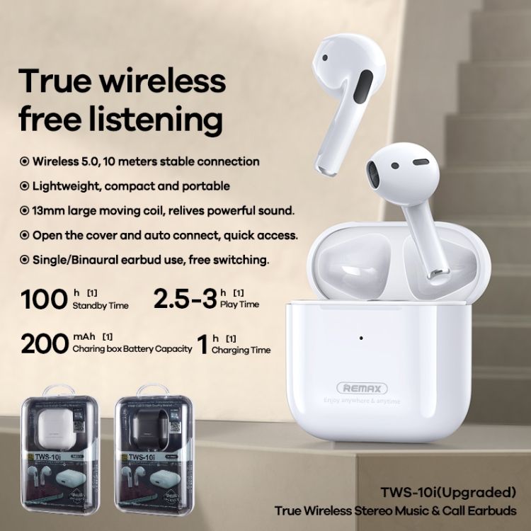 REMAX TWS-10i Enhanced Version Bluetooth 5.0 True Wireless Stereo Music Call Bluetooth Earphone(Black) REMAX TWS-10i Enhanced Version Bluetooth 5.0 True Wireless Stereo Music Call Bluetooth Earphone(Black)