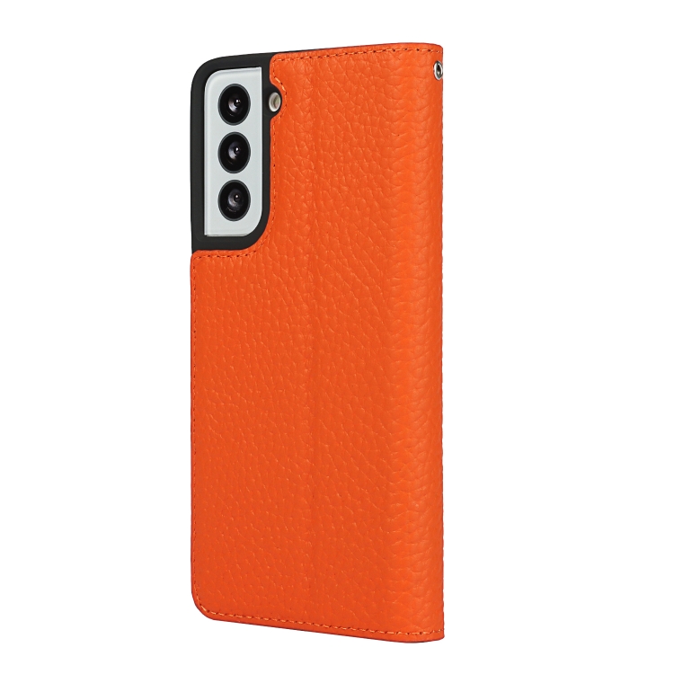 For Samsung Galaxy S21 5G Litchi Genuine Leather Phone Case(Orange) For Samsung Galaxy S21 5G Litchi Genuine Leather Phone Case(Orange)
