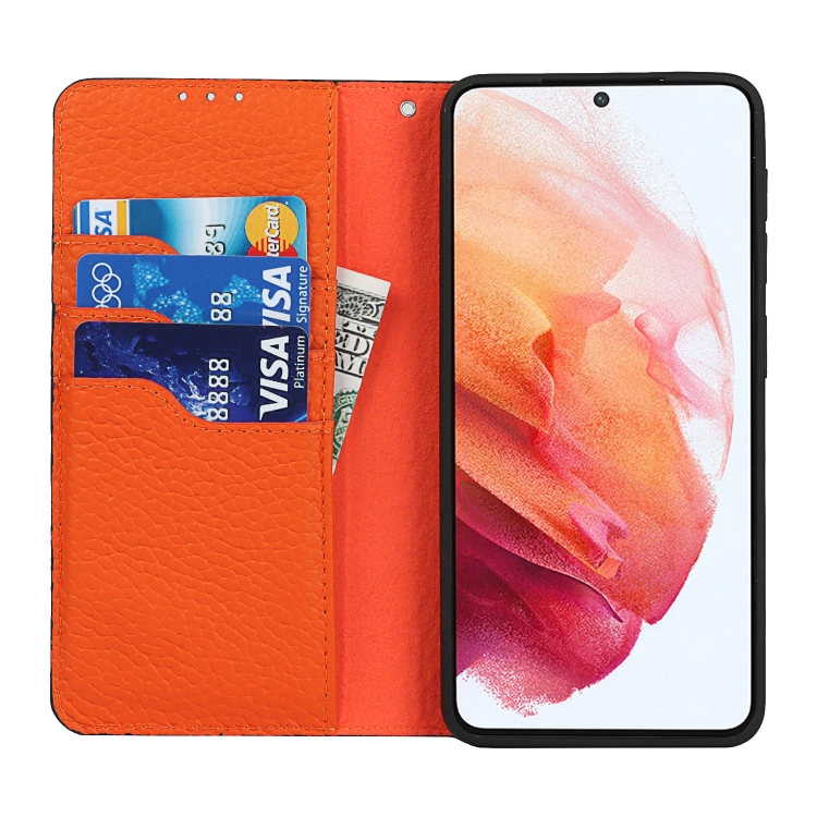 For Samsung Galaxy S21 5G Litchi Genuine Leather Phone Case(Orange) For Samsung Galaxy S21 5G Litchi Genuine Leather Phone Case(Orange)