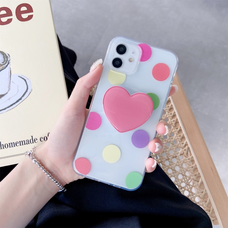 For iPhone 11 Pro Max Colorful Dot Pattern TPU Straight Edge Shockproof Case with Heart Holder (Pink Red) For iPhone 11 Pro Max Colorful Dot Pattern TPU Straight Edge Shockproof Case with Heart Holder (Pink Red)