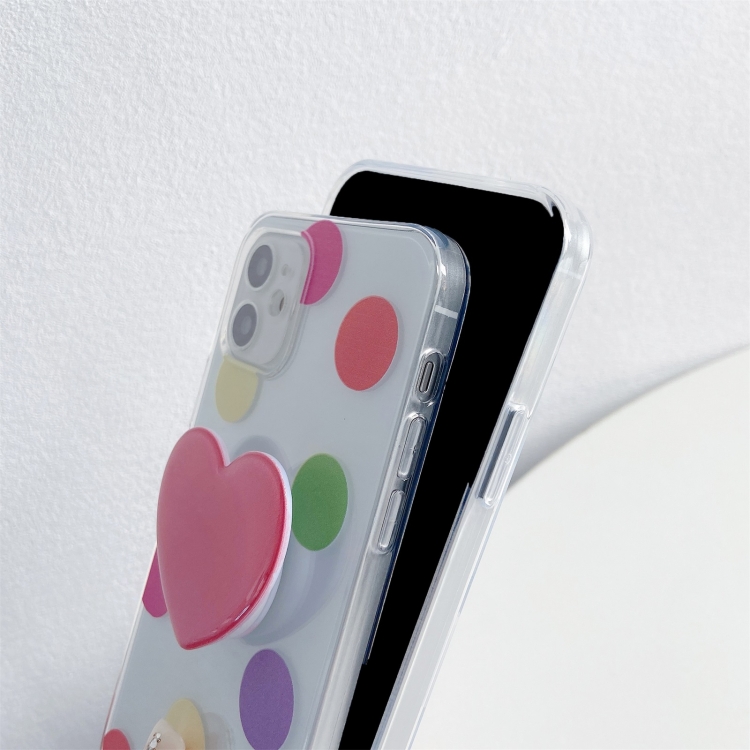 For iPhone 11 Pro Max Colorful Dot Pattern TPU Straight Edge Shockproof Case with Heart Holder (Pink Red) For iPhone 11 Pro Max Colorful Dot Pattern TPU Straight Edge Shockproof Case with Heart Holder (Pink Red)