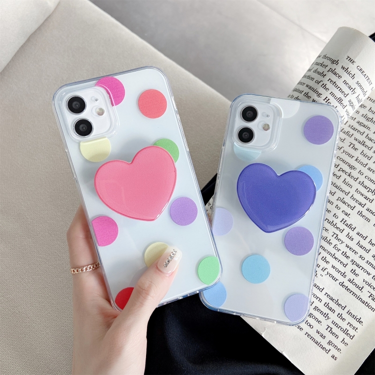 For iPhone 11 Pro Max Colorful Dot Pattern TPU Straight Edge Shockproof Case with Heart Holder (Pink Red) For iPhone 11 Pro Max Colorful Dot Pattern TPU Straight Edge Shockproof Case with Heart Holder (Pink Red)