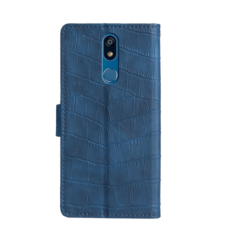 For LG K40 Skin Feel Crocodile Texture Magnetic Clasp Horizontal Flip PU  Leather Case with Holder & Card Slots & Wallet(Blue)