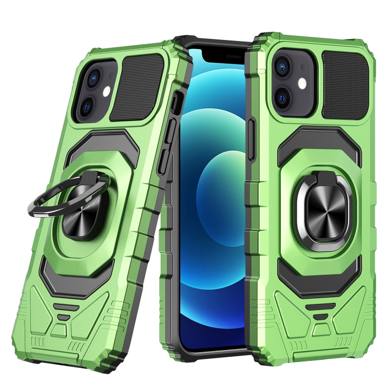 For iPhone 12 mini 10 PCS Armor Magnetic PC + TPU Shockproof Case with 360 Degree Rotation Ring Holder (Emerald Green)