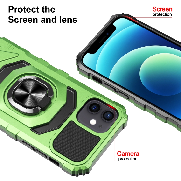 For iPhone 12 mini 10 PCS Armor Magnetic PC + TPU Shockproof Case with 360 Degree Rotation Ring Holder (Emerald Green)