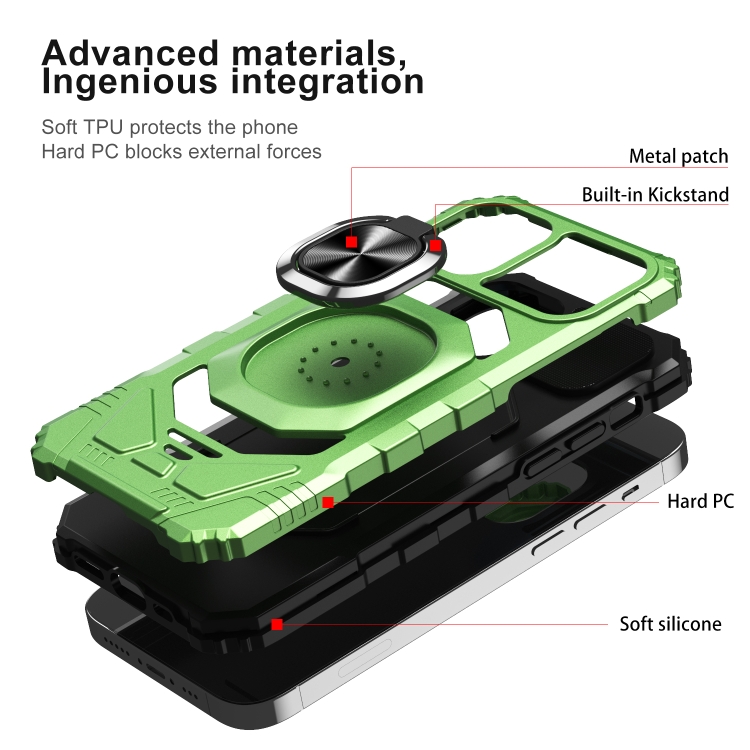 For iPhone 12 mini 10 PCS Armor Magnetic PC + TPU Shockproof Case with 360 Degree Rotation Ring Holder (Emerald Green)
