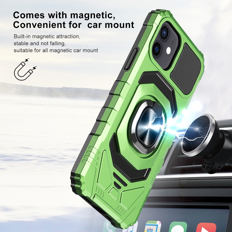 For iPhone 12 mini 10 PCS Armor Magnetic PC + TPU Shockproof Case with 360 Degree Rotation Ring Holder (Emerald Green)