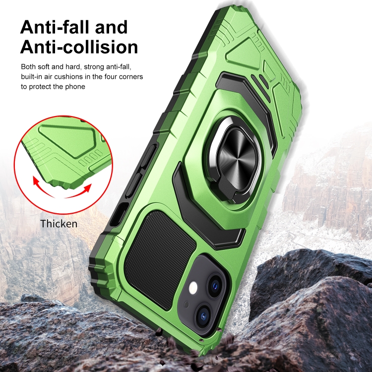 For iPhone 12 mini 10 PCS Armor Magnetic PC + TPU Shockproof Case with 360 Degree Rotation Ring Holder (Emerald Green)