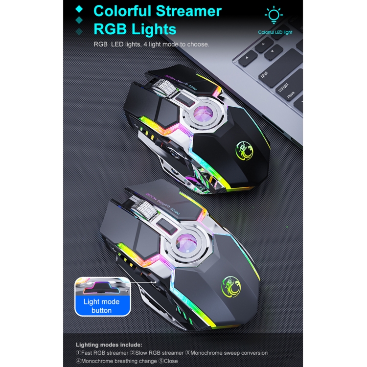 IMICE G7 Colorful Streamer Luces recargable Silent Wireless Mouse (Negro) - B3