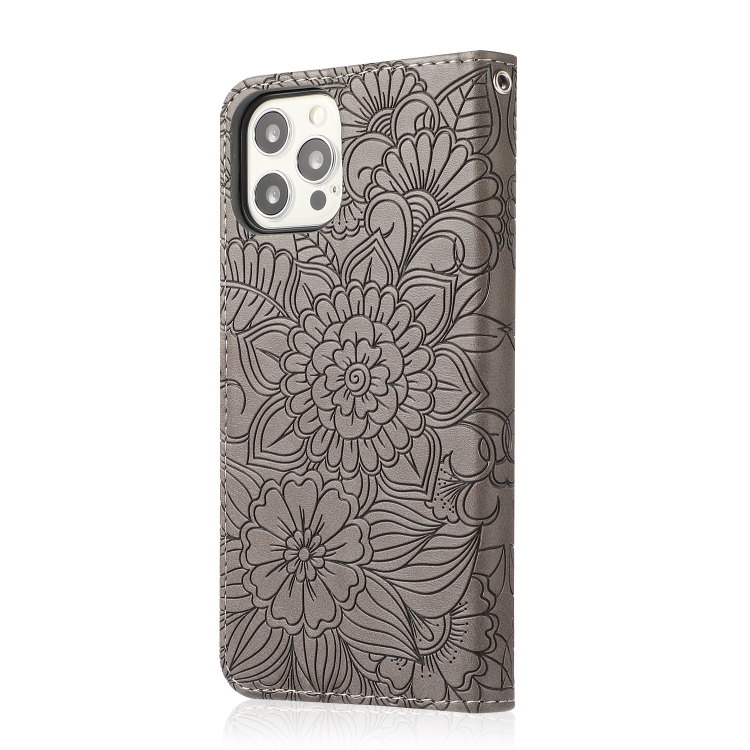 For iPhone 12 mini Skin Feel Embossed Sunflower Horizontal Flip Leather Case with Holder & Card Slots & Wallet & Lanyard (Gray) For iPhone 12 mini Skin Feel Embossed Sunflower Horizontal Flip Leather Case with Holder & Card Slots & Wallet & Lanyard (Gray)