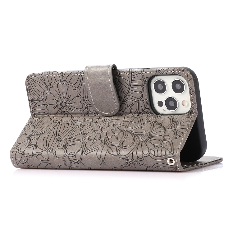 For iPhone 12 mini Skin Feel Embossed Sunflower Horizontal Flip Leather Case with Holder & Card Slots & Wallet & Lanyard (Gray) For iPhone 12 mini Skin Feel Embossed Sunflower Horizontal Flip Leather Case with Holder & Card Slots & Wallet & Lanyard (Gray)