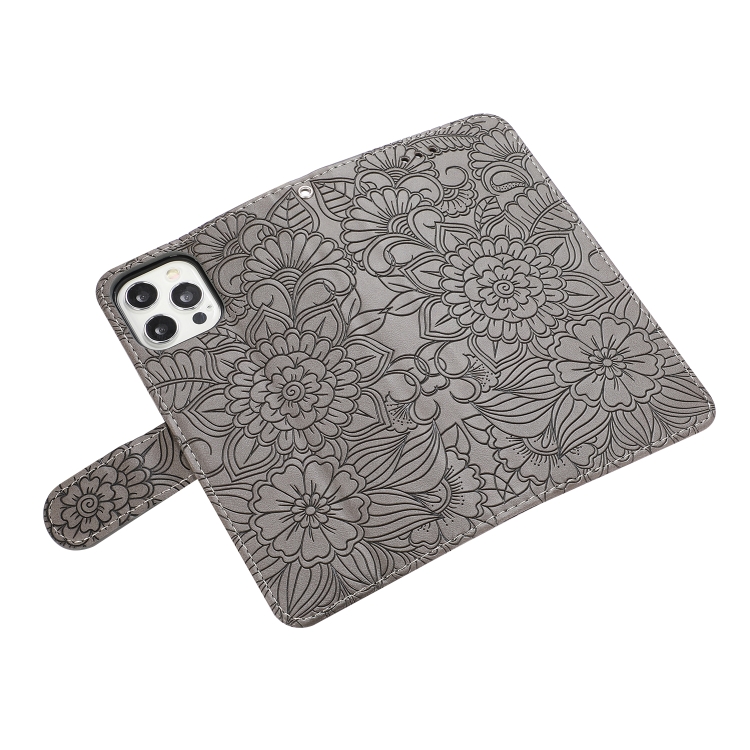 For iPhone 12 mini Skin Feel Embossed Sunflower Horizontal Flip Leather Case with Holder & Card Slots & Wallet & Lanyard (Gray) For iPhone 12 mini Skin Feel Embossed Sunflower Horizontal Flip Leather Case with Holder & Card Slots & Wallet & Lanyard (Gray)