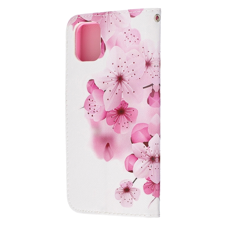 For iPhone 11 Pro Max Colored Drawing Pattern Cross Texture Horizontal Flip PU Leather Case with Holder & Card Slots & Wallet (Peach Blossom)