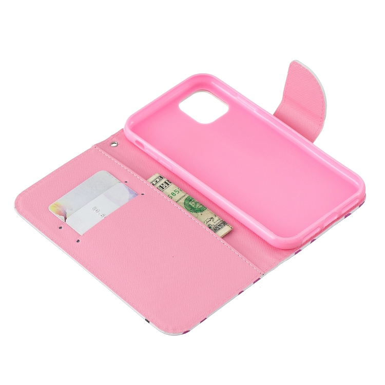 For iPhone 11 Pro Max Colored Drawing Pattern Cross Texture Horizontal Flip PU Leather Case with Holder & Card Slots & Wallet (Peach Blossom)
