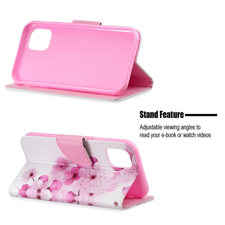 For iPhone 11 Pro Max Colored Drawing Pattern Cross Texture Horizontal Flip PU Leather Case with Holder & Card Slots & Wallet (Peach Blossom)