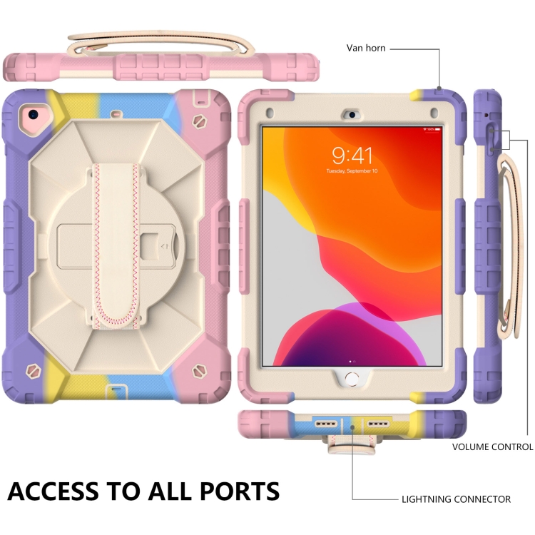 Contrast Color Robot Shockproof Silicon + PC Protective Case with Holder & Shoulder Strap For iPad 9.7 (2018) & (2017) / Air 2 / Air(Colorful Purple) Contrast Color Robot Shockproof Silicon + PC Protective Case with Holder & Shoulder Strap For iPad 9.7 (2018) & (2017) / Air 2 / Air(Colorful Purple)