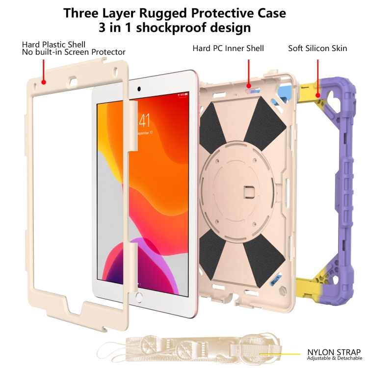 Contrast Color Robot Shockproof Silicon + PC Protective Case with Holder & Shoulder Strap For iPad 9.7 (2018) & (2017) / Air 2 / Air(Colorful Purple) Contrast Color Robot Shockproof Silicon + PC Protective Case with Holder & Shoulder Strap For iPad 9.7 (2018) & (2017) / Air 2 / Air(Colorful Purple)